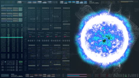 interfaz de usuario gráfica de movimiento futurista pantalla de visualización frontal con simulador de energía de fusión nuclear de holograma digital y pantalla de información de telemetría de datos para fondo digital