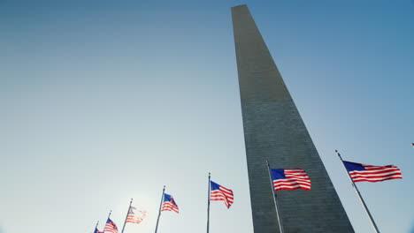 us flags and washington monument