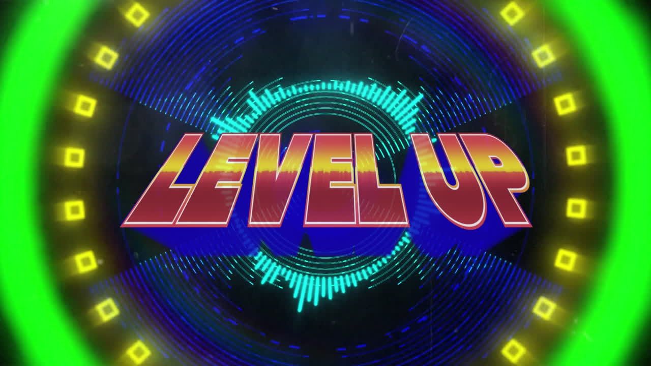 Animation of the words Level Up written in red and yellow letters
