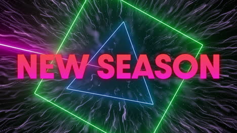 animation of new season text over moving neon shapes