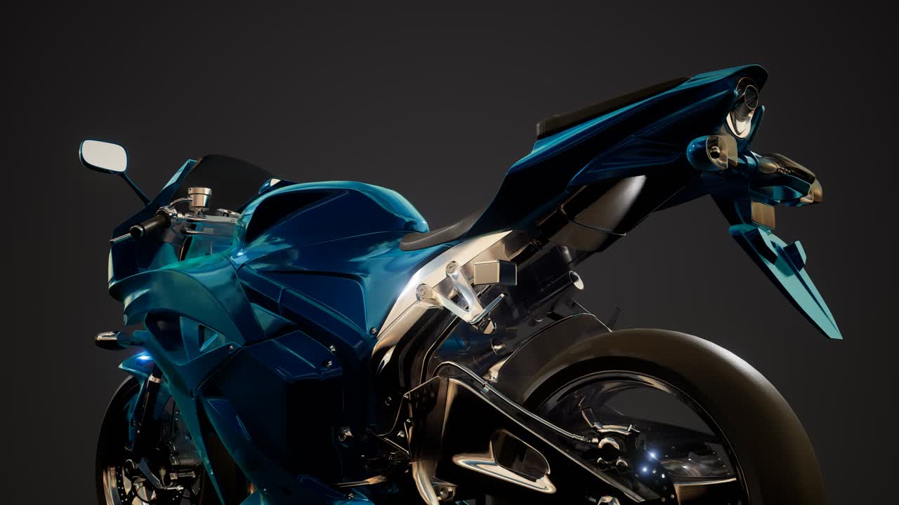 motocicleta deportiva en un estudio oscuro con luces brillantes