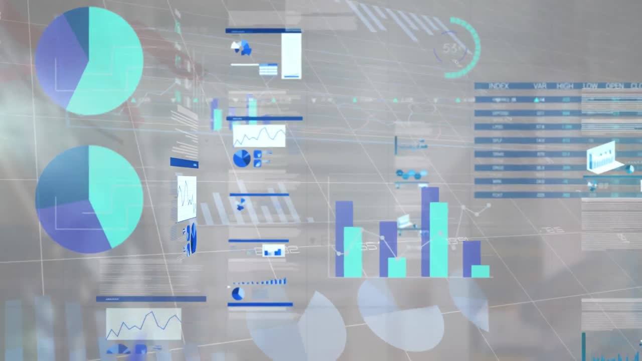 animación del procesamiento de datos financieros sobre un fondo gris