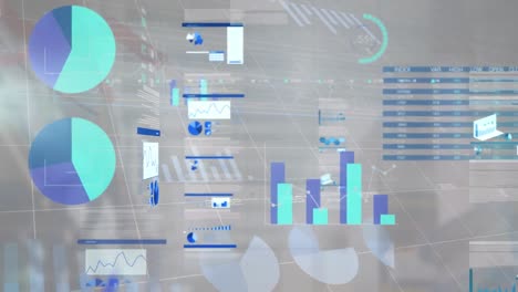 animación del procesamiento de datos financieros sobre un fondo gris
