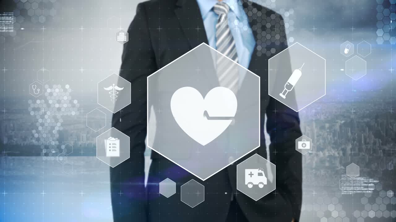 hombre de negocios tocando la pantalla de la interfaz digital virtual