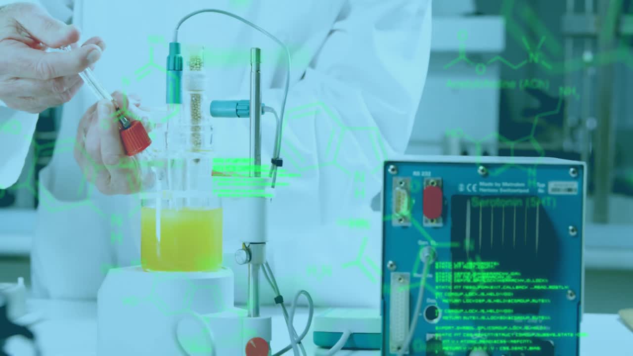 procesamiento de datos médicos contra un científico masculino que trabaja en un laboratorio