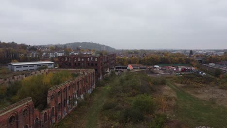 the great northern warehouse derelict buildings nottingham city uk ,drone aerial footage graffi covered and overgrown awaiting redevelopment