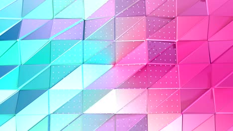 abstracto simple azul rosa baja poli superficie 3d y cristales blancos voladores como relieve futurista. fondo bajo poli geométrico suave de polígonos rosados azules puros. fondo de bucle sin costura 4k fullhd.