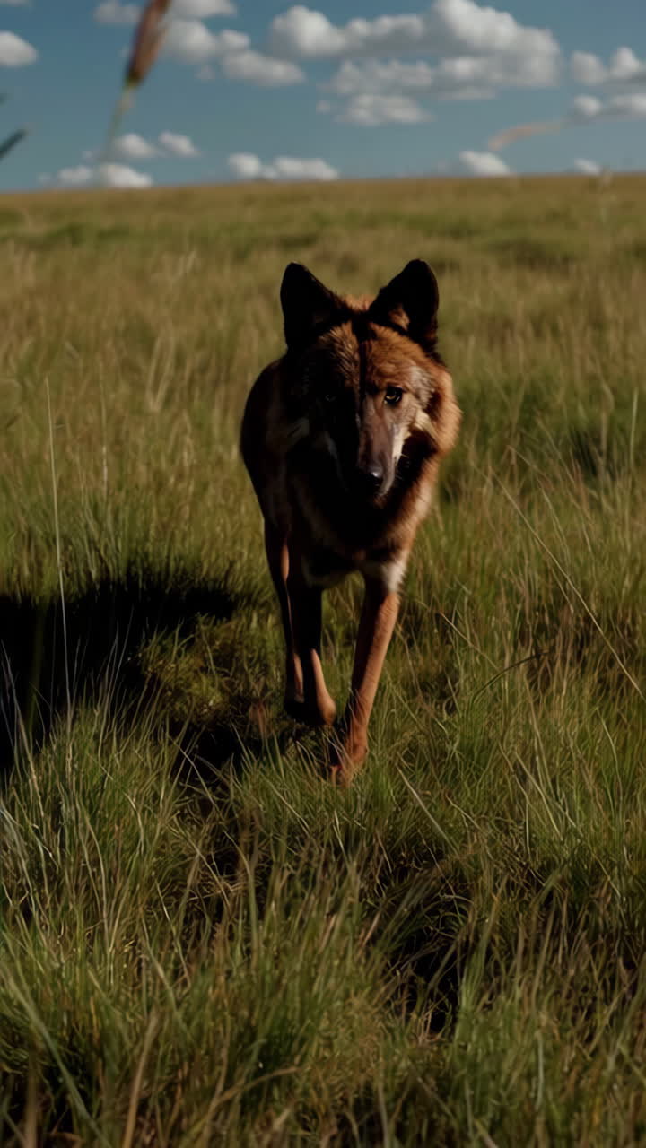 Wild Dog in a Grassy Field