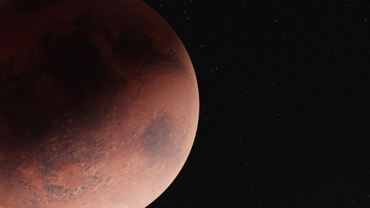 Mars Planet, 3D Render, Realistic, Rotating, Orbit, Deep Space, Outer Space, Center Frame vertical