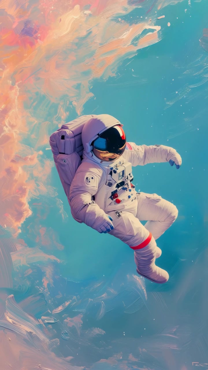 Astronaut Floating in Abstract Colorful Space Nebula
