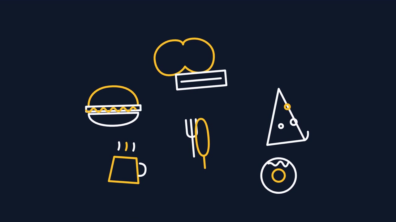 Animated Line Art Icons of Food and Dining