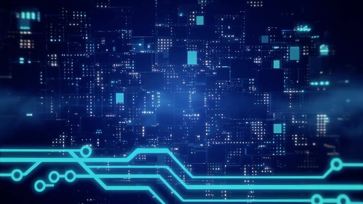Sfondo di circuito stampato digitale con linee di dati luminose