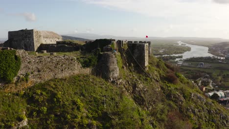 old stone walls of the structure of medieval shkoder castle in albania, at the top of mountain