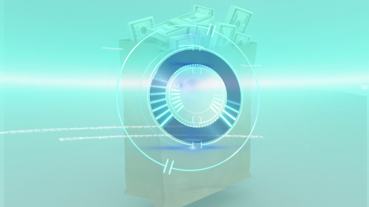 돈이 있는 지갑 위의 로딩 서클의 애니메이션