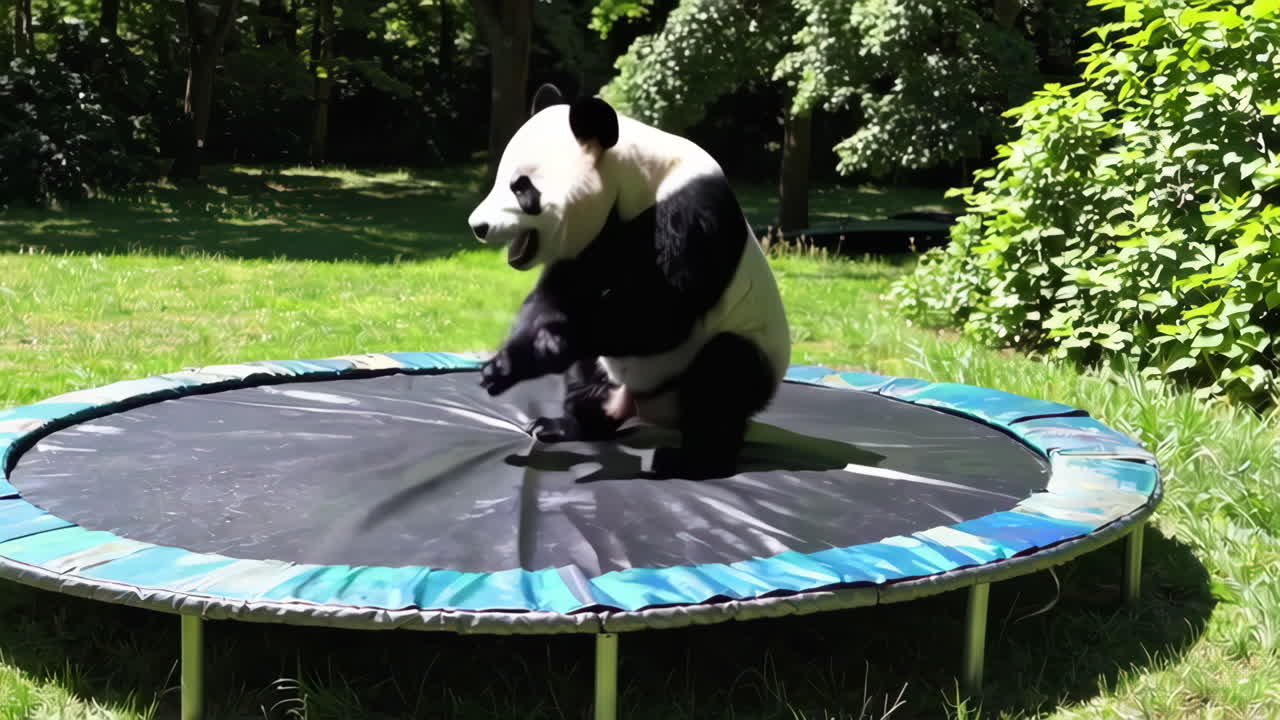 panda jugando en el trampolín