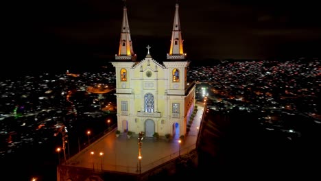 night panoramic view of basilica of penha at rio de janeiro brazil.