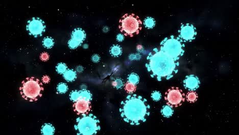 a glimpse into a vibrant cosmic landscape filled with extraterrestrial microbes, highlighting their intense colors and diverse structures in a starry environment