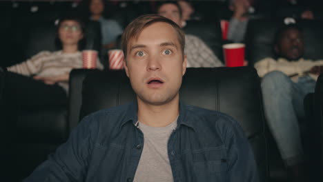 shocked man in a movie theater