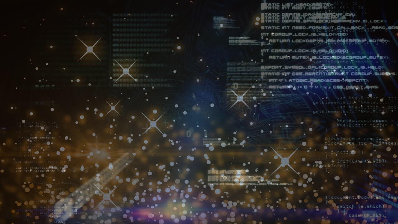 검은색 배경에 있는 별, 점 및 데이터의 애니메이션