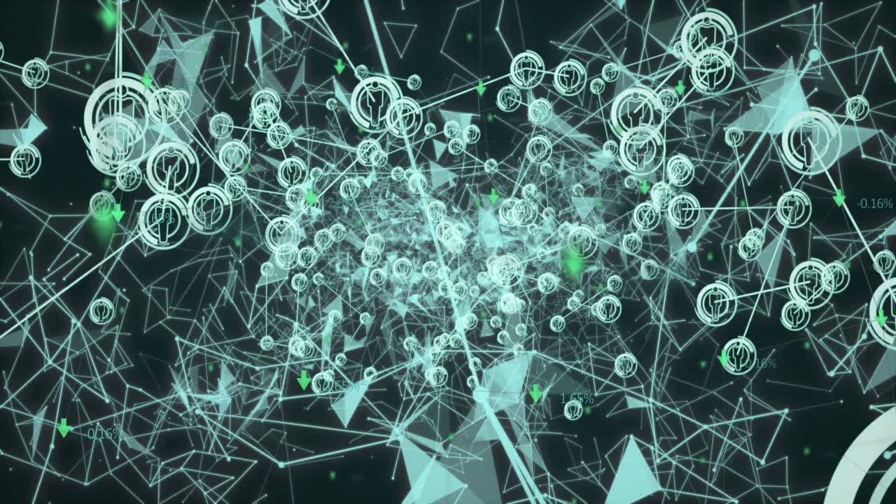 검은색 배경에 아이콘, 모양 및 연결의 애니메이션