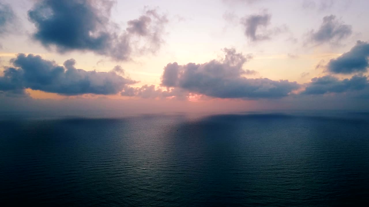 red sunset over the Mediterranean sea. flight.