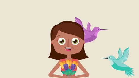 afro young woman with birds flying