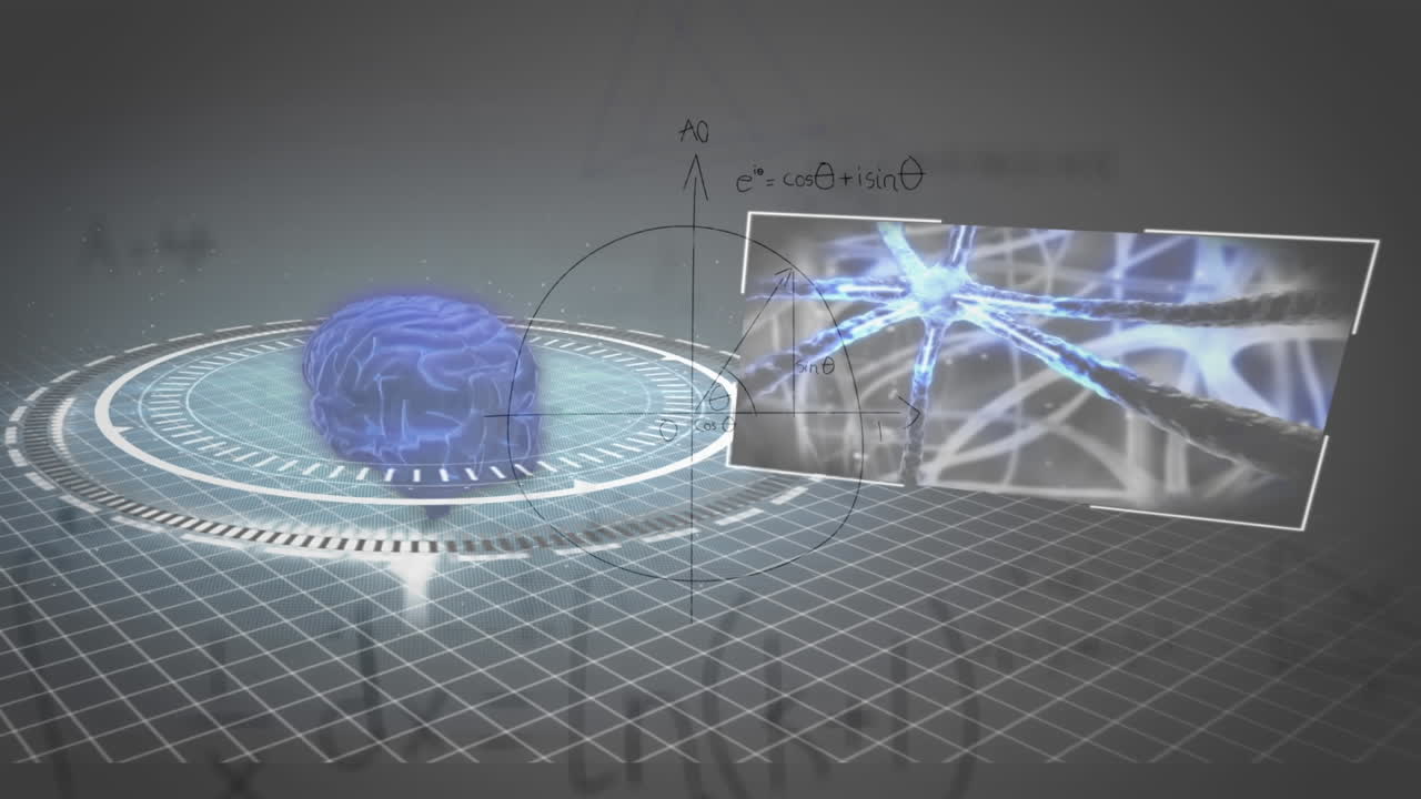 Animation of human brain spinning and medical data processing