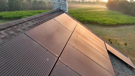 solar panels collect golden hour morning light