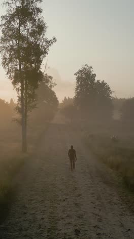 caminata de la mañana con niebla