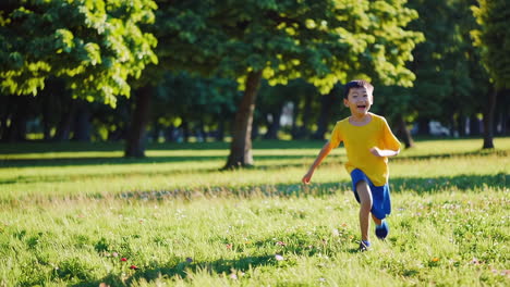 a young boy plays happily in a sunny park