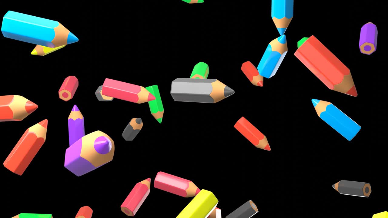 Colored pencils on black background.