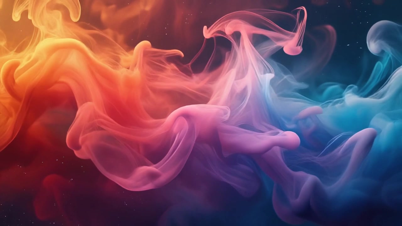 Nuvole astratte vorticose di inchiostro arancione e blu vibrante nell'acqua