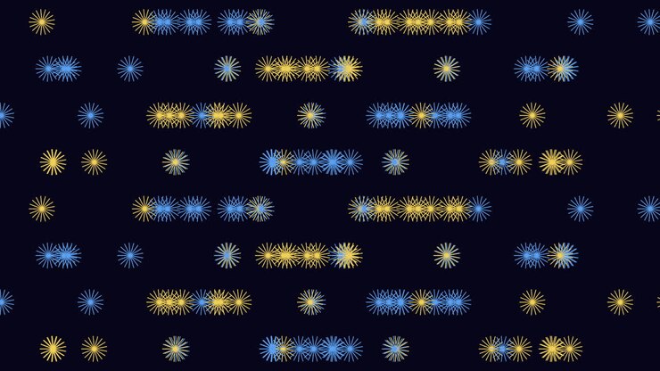 Symmetrical purple and green circle pattern on black background