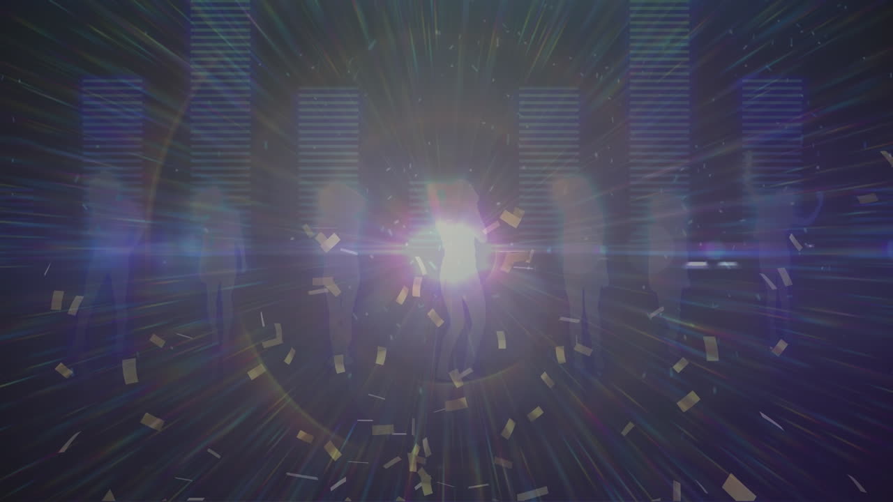 animación de personas bailando sobre puntos de luz