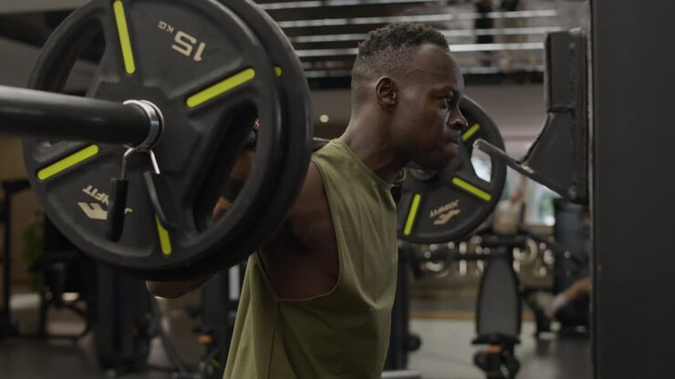 Man Performing Barbell Back Squat Exercise in Gym
