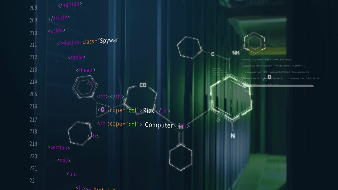 animación del procesamiento de datos digitales a través de servidores informáticos