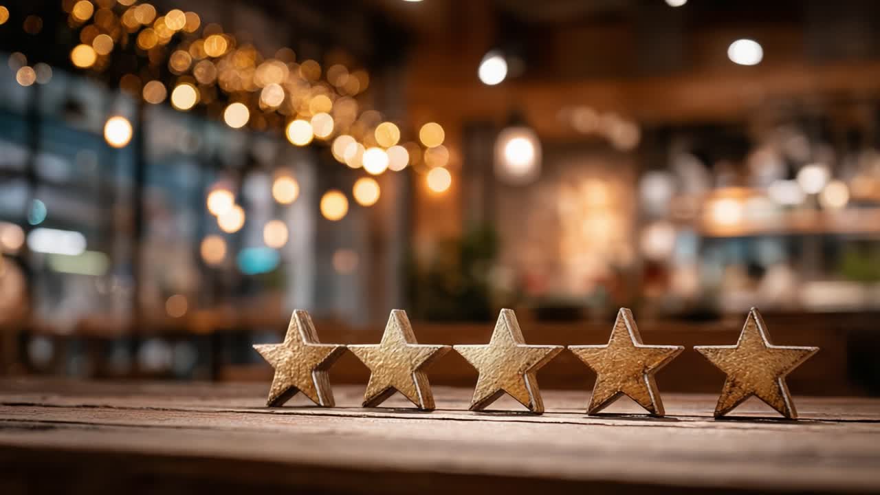 A Captivating Journey Through Time: The Transformation of Five Elegant Golden Stars Set Against a Warm, Cozy Interior with Soft Lights and Natural Wood Elements