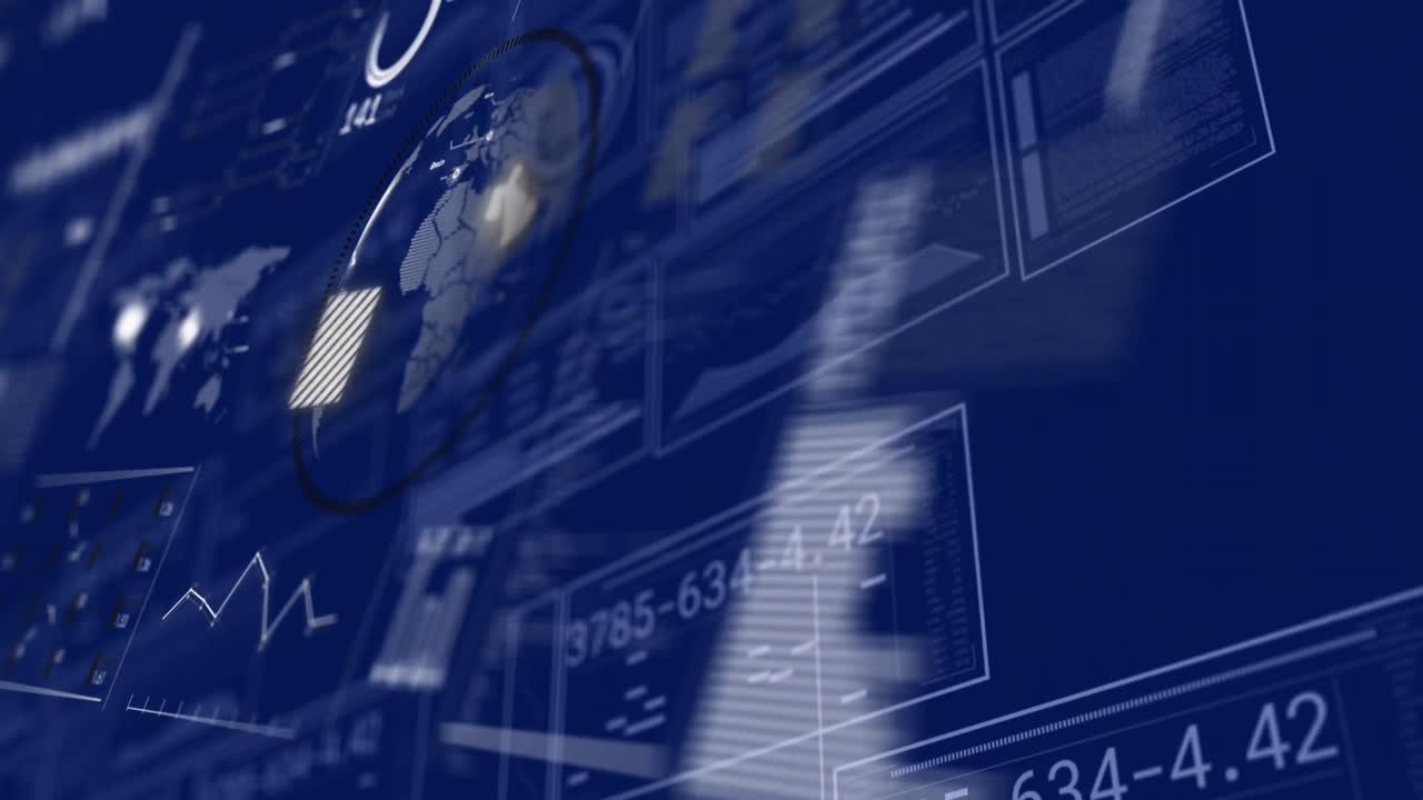 파란색 배경에 있는 데이터 처리의 애니메이션