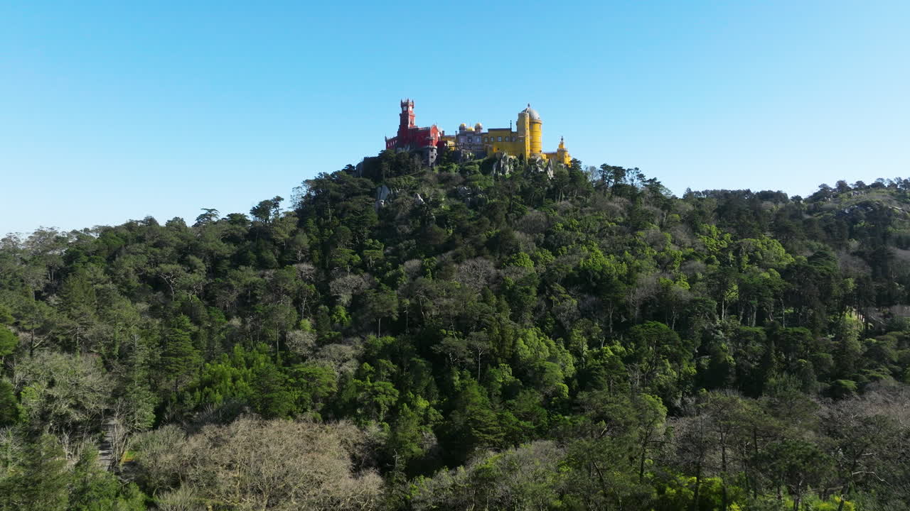 Colorful Pena Palace aerial view in Sintra