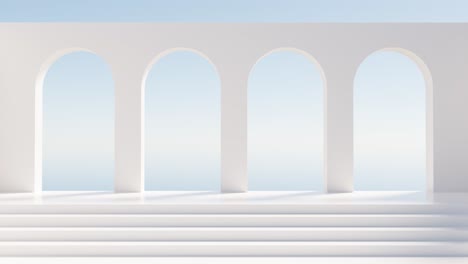 3d arched wall and stairs under blue sky