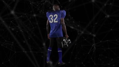 animación de la red de conexiones sobre el jugador de fútbol americano afroamericano