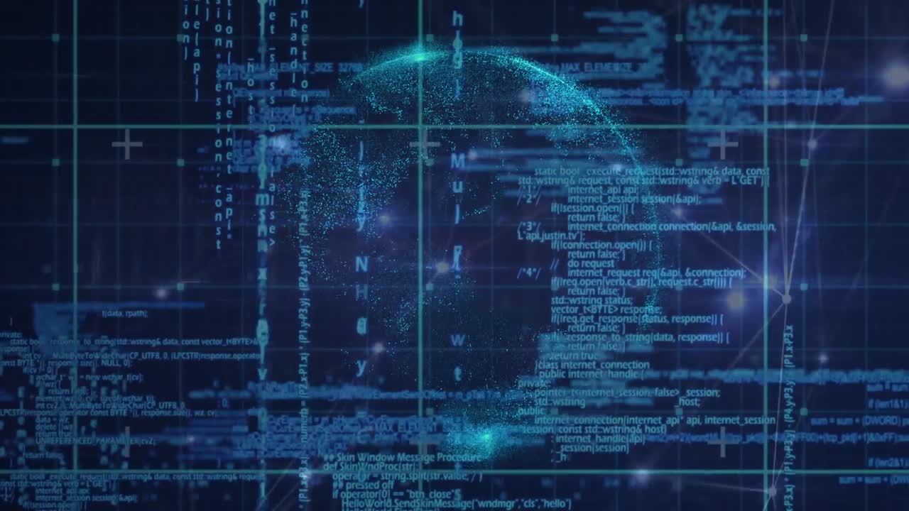 Animation of globe over network of connections with data processing