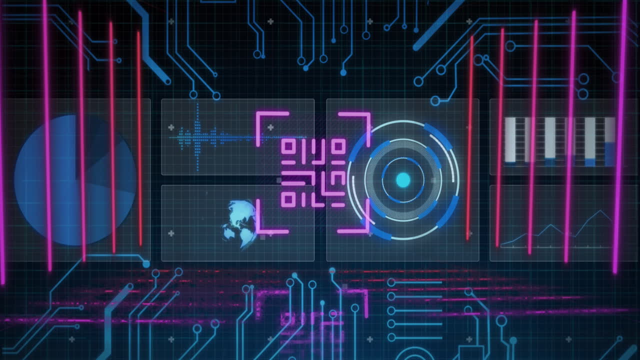 화면에서 데이터 처리를 통해 빛나는 qr 코드의 애니메이션