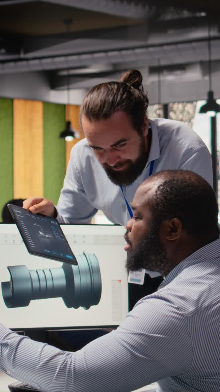 Team of technicians working together to upgrade turbine parts
