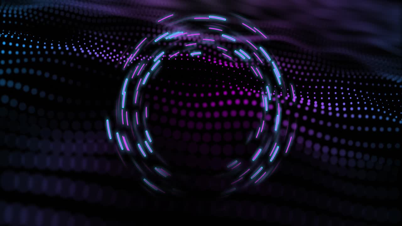 Animation of glowing light trails of data transfer moving on black background