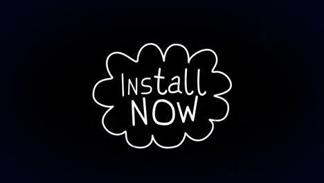 animación de instalar ahora texto a través de la red de conexiones en fondo negro