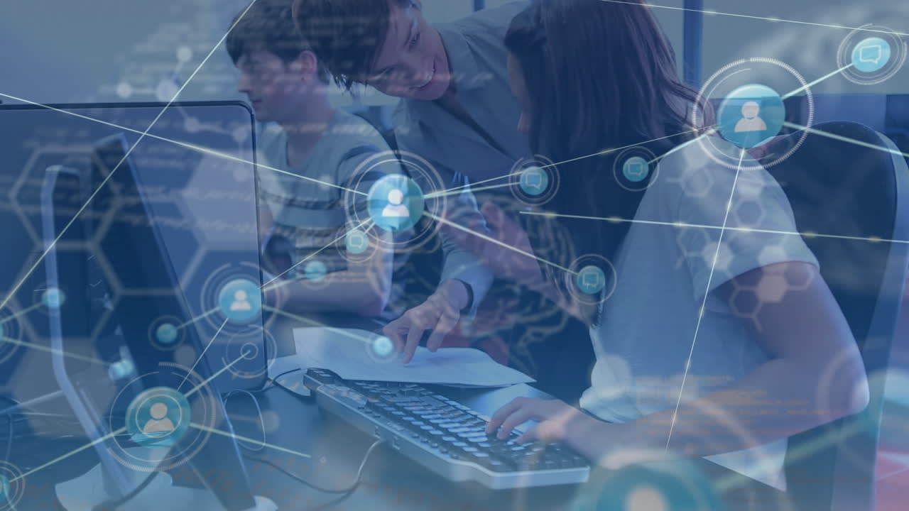 Animation of network of connections over diverse group of business people