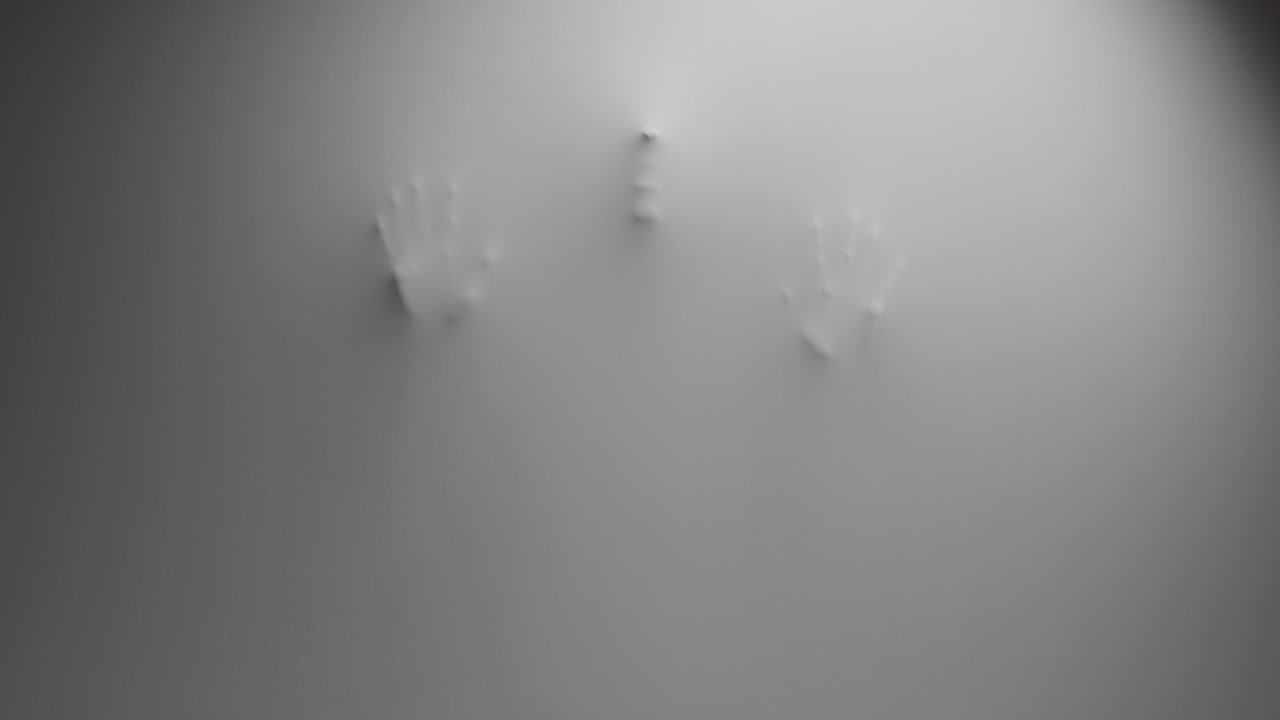 A scary silhouette of a woman appears from the white surface