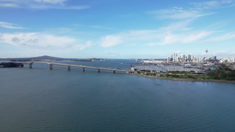 Auckland Harbour Bridge and Waitematā Harbour with city skyline