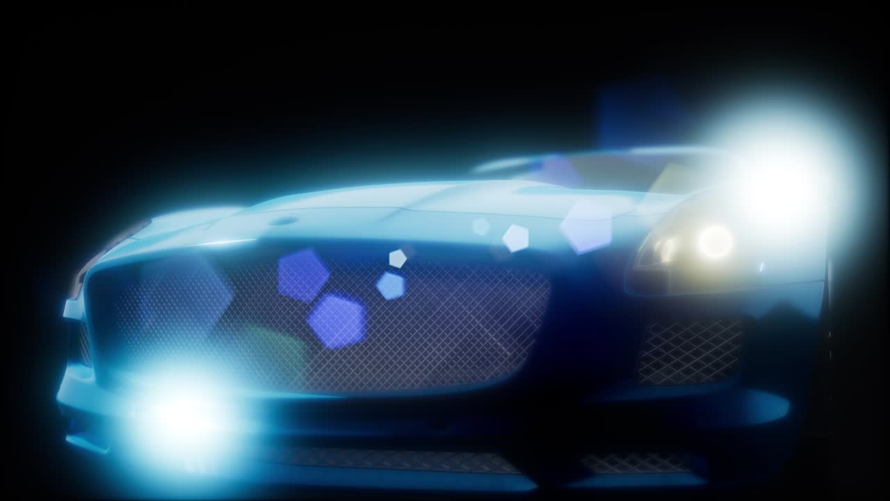 밝은 조명을 가진 어두운 스튜디오에서 럭셔리 스포츠 자동차